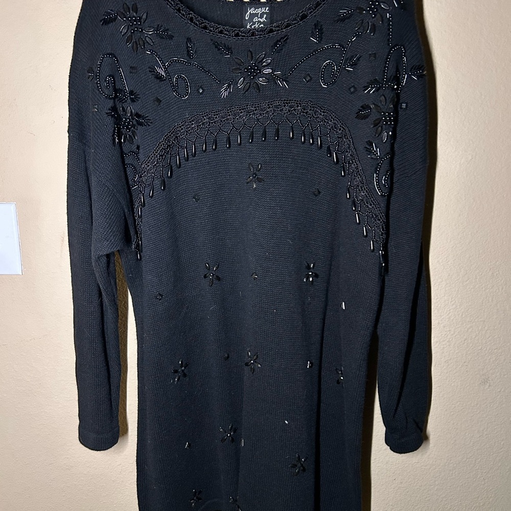 VTG Jacque and Koko together Black Long Sleeve Sweater with Embellishments